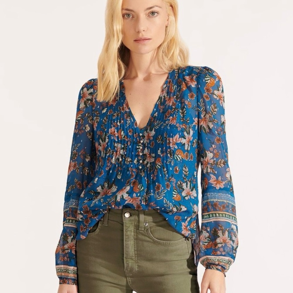 Veronica Beard Lowell Silk Floral Metallic Blouse Size 4